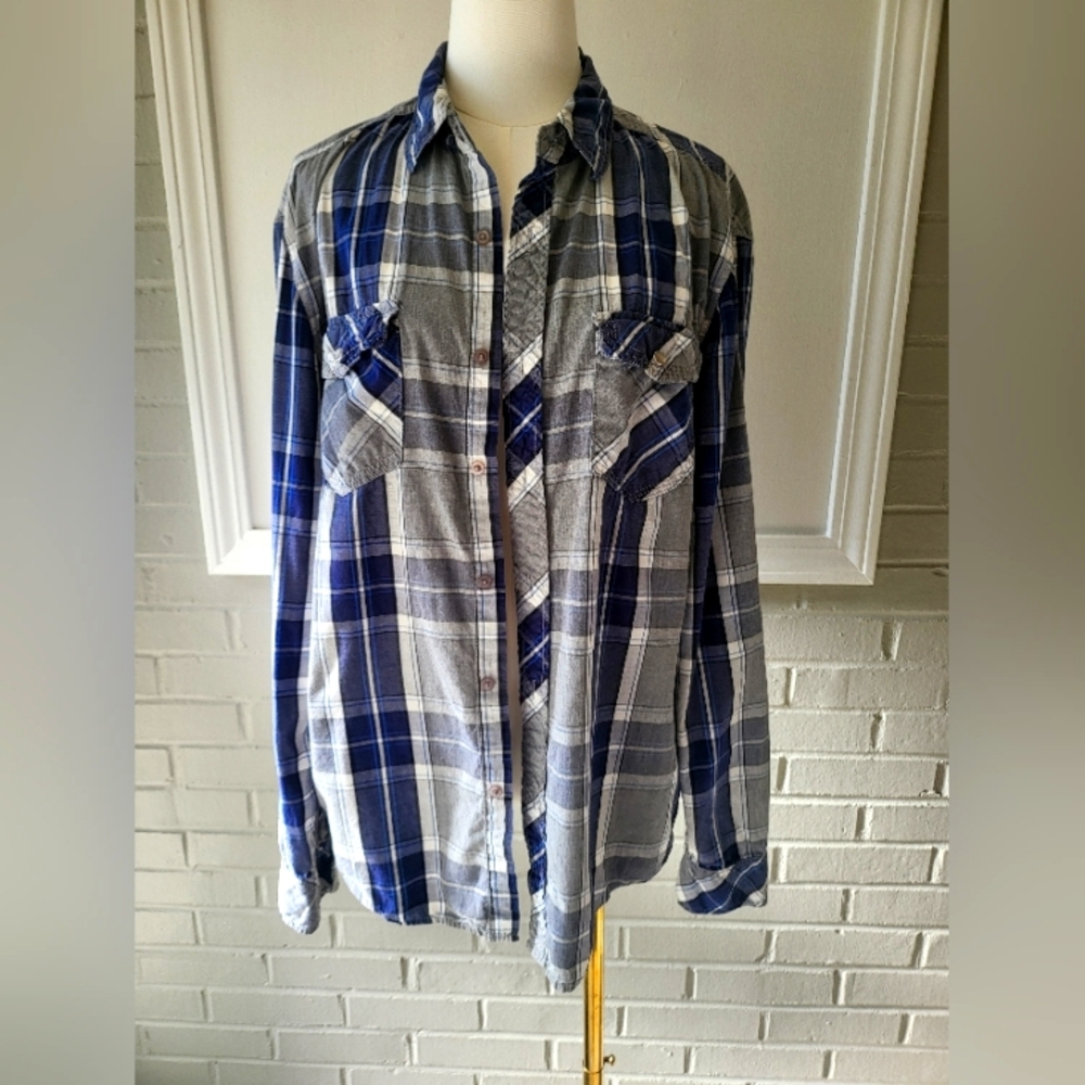 Chalc Blue and Gray Checkered Men's Shirt